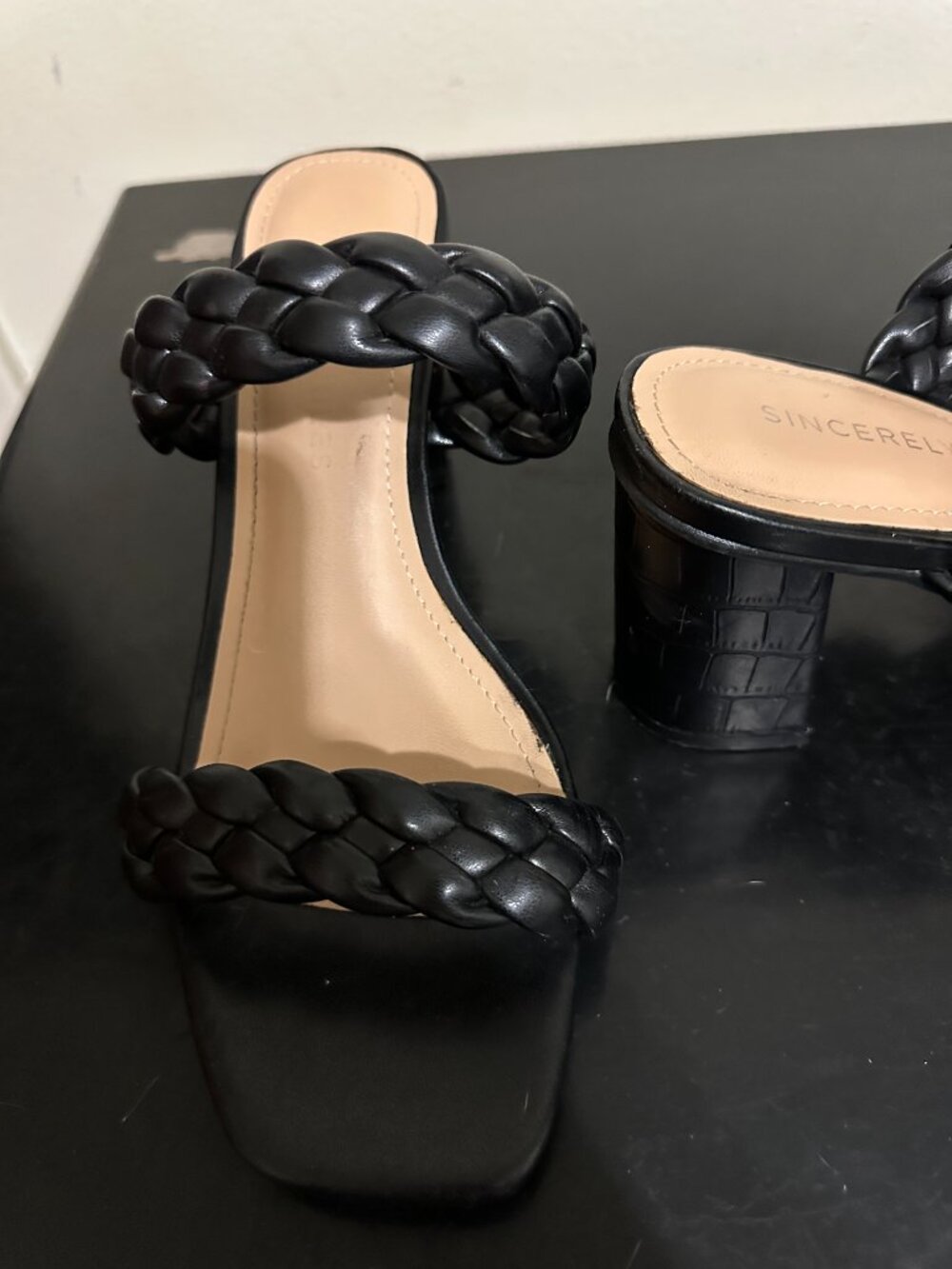 🖤 Sincerely Jules Iris Black Braided Square Toe Block Heel Sandals 9.5